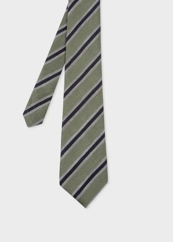 Paul Smith Ties SilkLinen Stripe Tie Green 8211 Mens