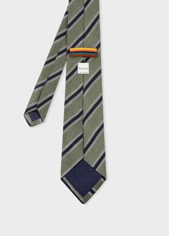 Paul Smith Ties SilkLinen Stripe Tie Green 8211 Mens