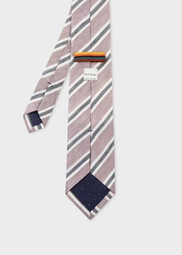 Paul Smith Ties SilkLinen Stripe Tie Pink 8211 Mens