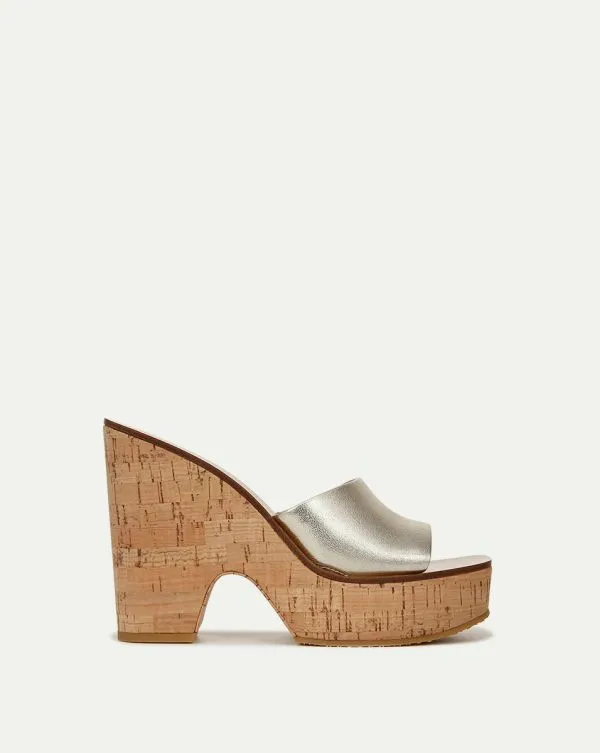 Paulita Metallic Wedge Sandal Platinum Women Veronica Beard Shoes