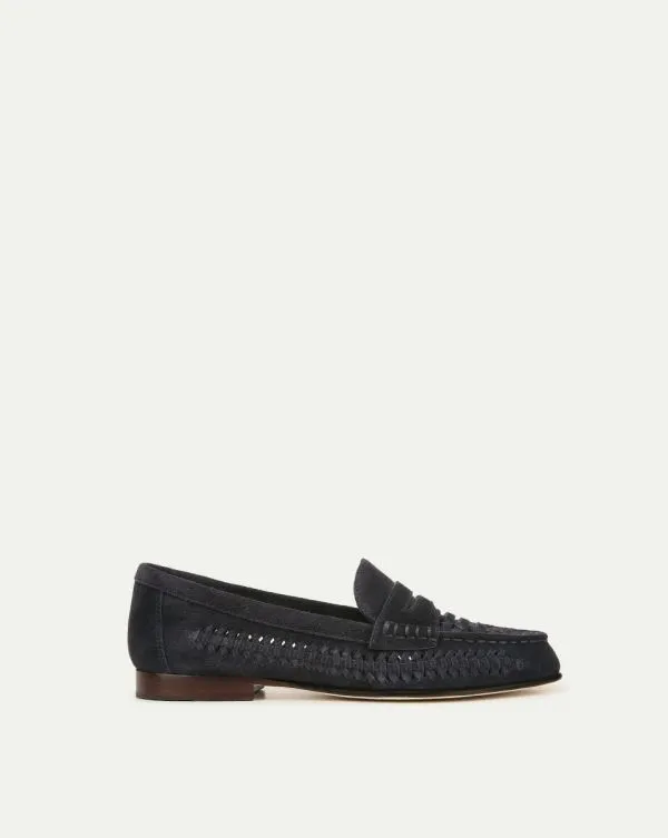Penny Woven Suede Loafer Indigo Blue Women Veronica Beard Shoes