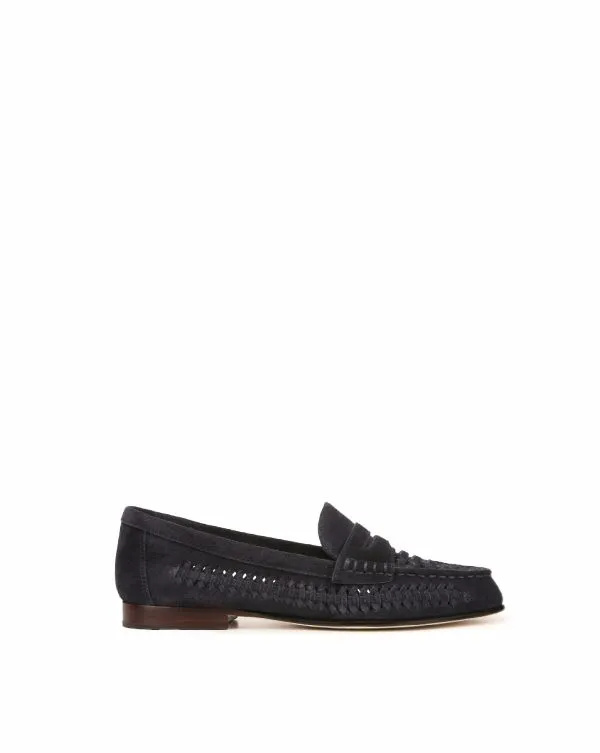 Penny Woven Suede Loafer Indigo Blue Women Veronica Beard Shoes Penny Woven Suede Loafer Indigo Blue Women Veronica Beard Shoes