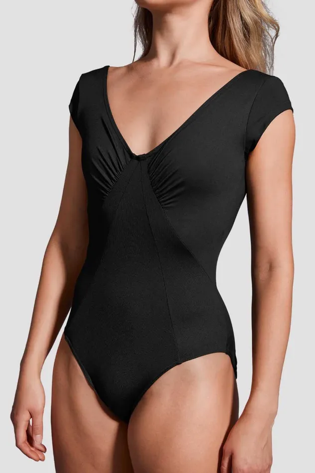Performance Bloch Adult Ladies Mirella Black Label Ruched Cap Sleeve Leotard Black