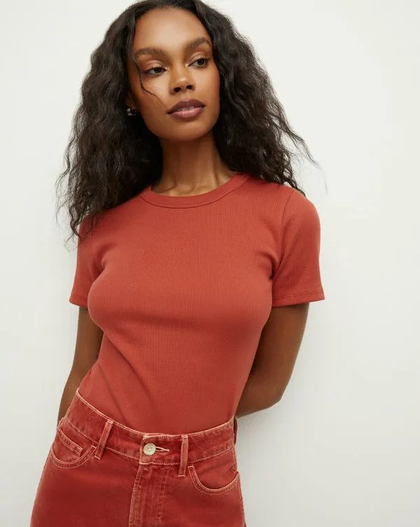 Pruitt Ribbed Tee Brick Red Women Veronica Beard Tops
