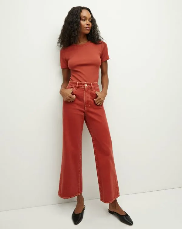 Pruitt Ribbed Tee Brick Red Women Veronica Beard Tops