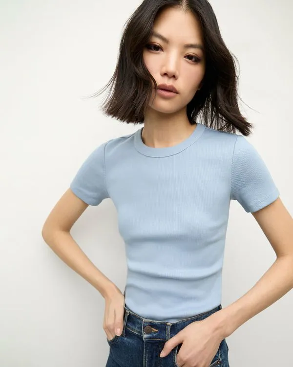 Pruitt Ribbed Tee Smoke Blue Women Veronica Beard Tops