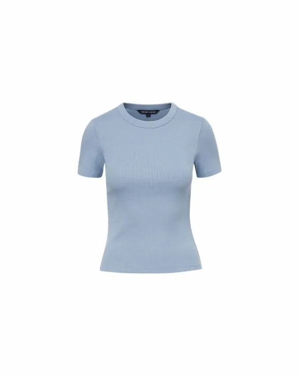 Pruitt Ribbed Tee Smoke Blue Women Veronica Beard Tops Pruitt Ribbed Tee Smoke Blue Women Veronica Beard Tops