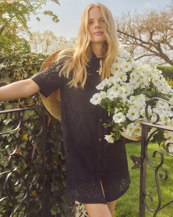 Rafaela Cotton Eyelet Shirtdress Black Women Veronica Beard Dresses