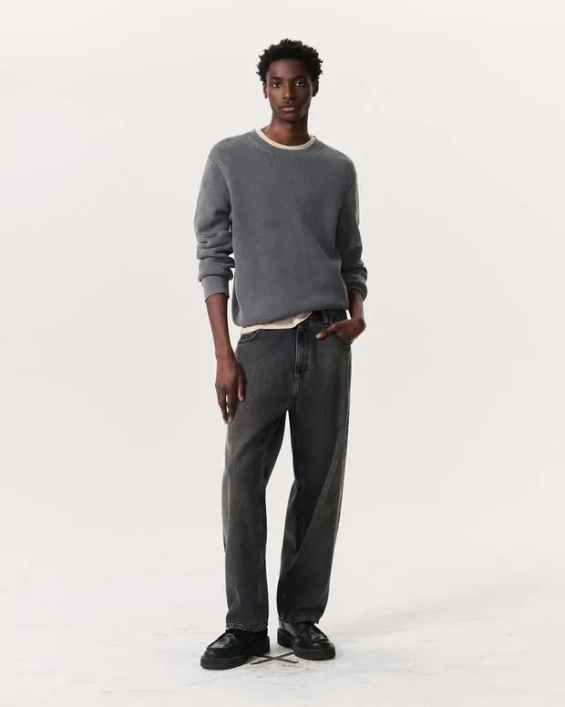 rag and bone AcidWash CottonBlend Crewneck Sweater Heron BlueInk Blue Men Pants