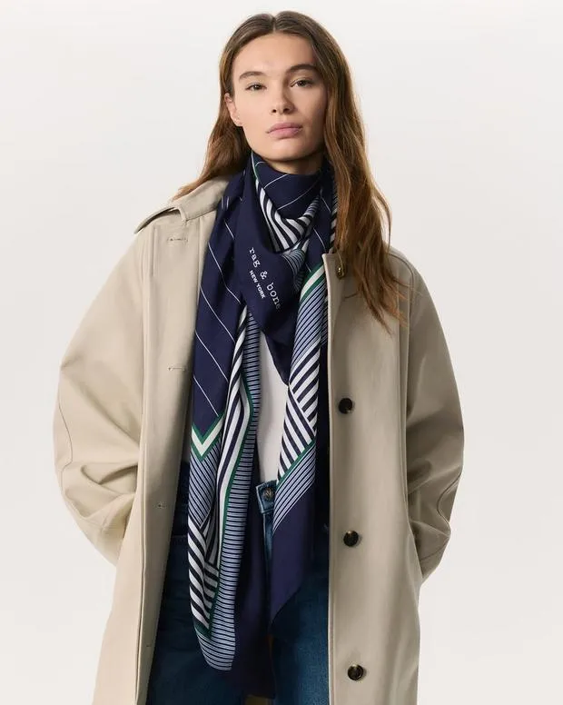 rag and bone Belts Women Striped ModalSilk Scarf Navy