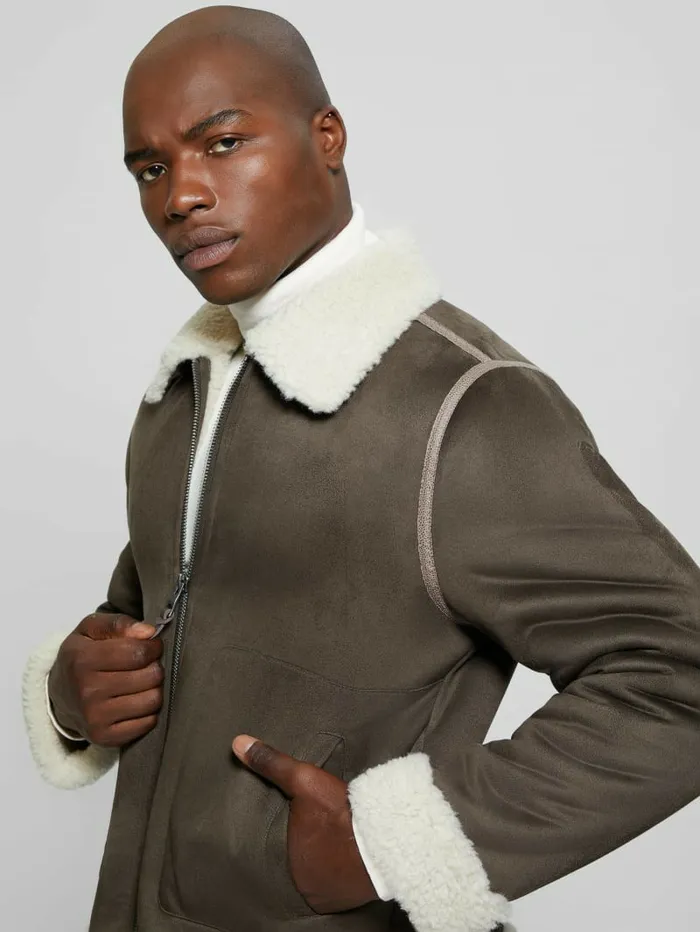 Redford Bonded Sherpa Jacket Bittersweet Cocoa Men Jackets and Coats GUESS