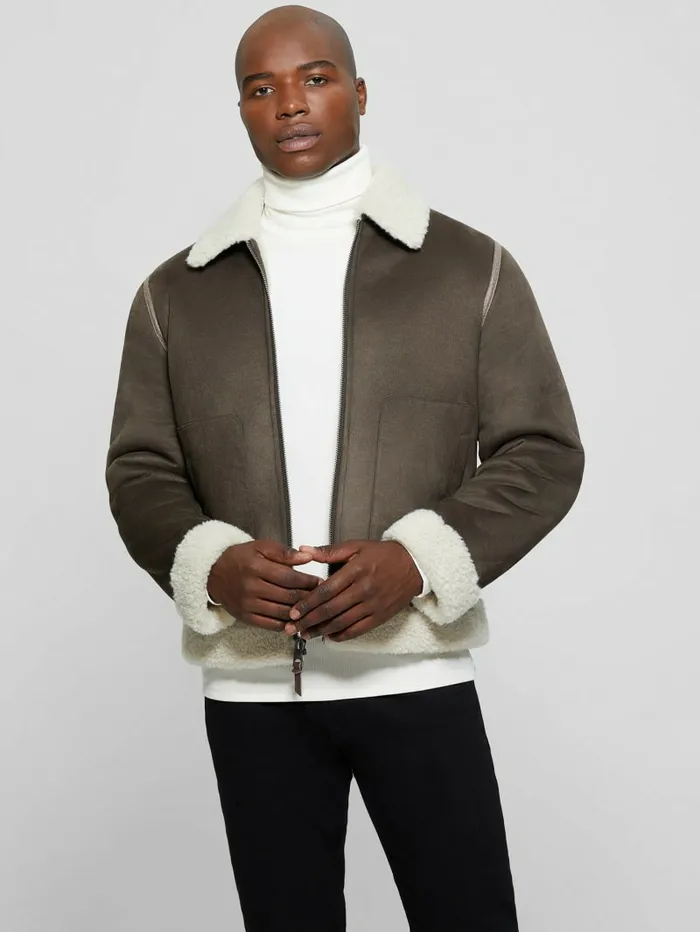 Redford Bonded Sherpa Jacket Bittersweet Cocoa Men Jackets and Coats GUESS Redford Bonded Sherpa Jacket Bittersweet Cocoa Men Jackets and Coats GUESS