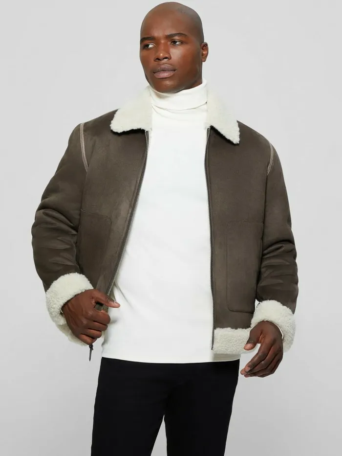 Redford Bonded Sherpa Jacket Bittersweet Cocoa Men Jackets and Coats GUESS Redford Bonded Sherpa Jacket Bittersweet Cocoa Men Jackets and Coats GUESS