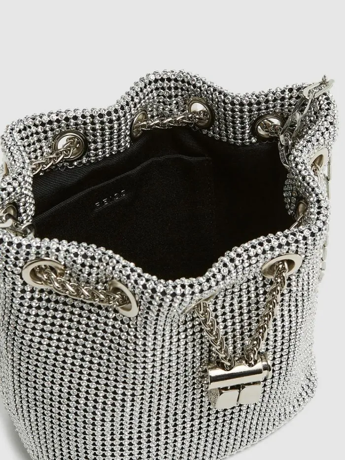 REISS Bags and Purses Women Crystal Mini Bucket Bag Silver