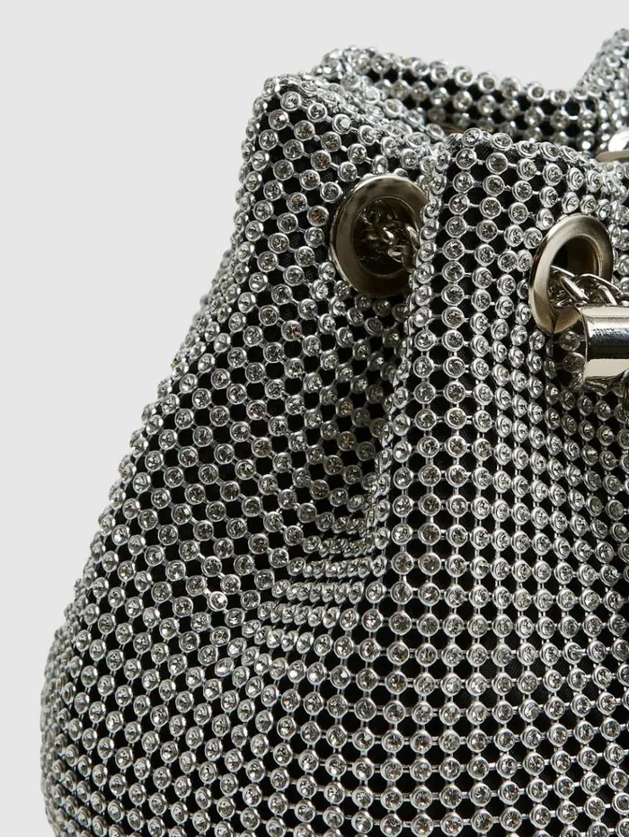 REISS Bags and Purses Women Crystal Mini Bucket Bag Silver