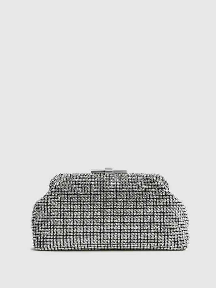 REISS Bags and Purses Women Embellished Clutch Bag Silver
