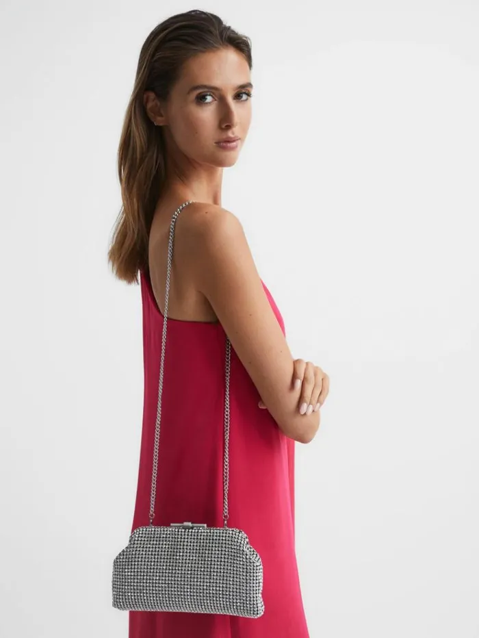 REISS Bags and Purses Women Embellished Clutch Bag Silver
