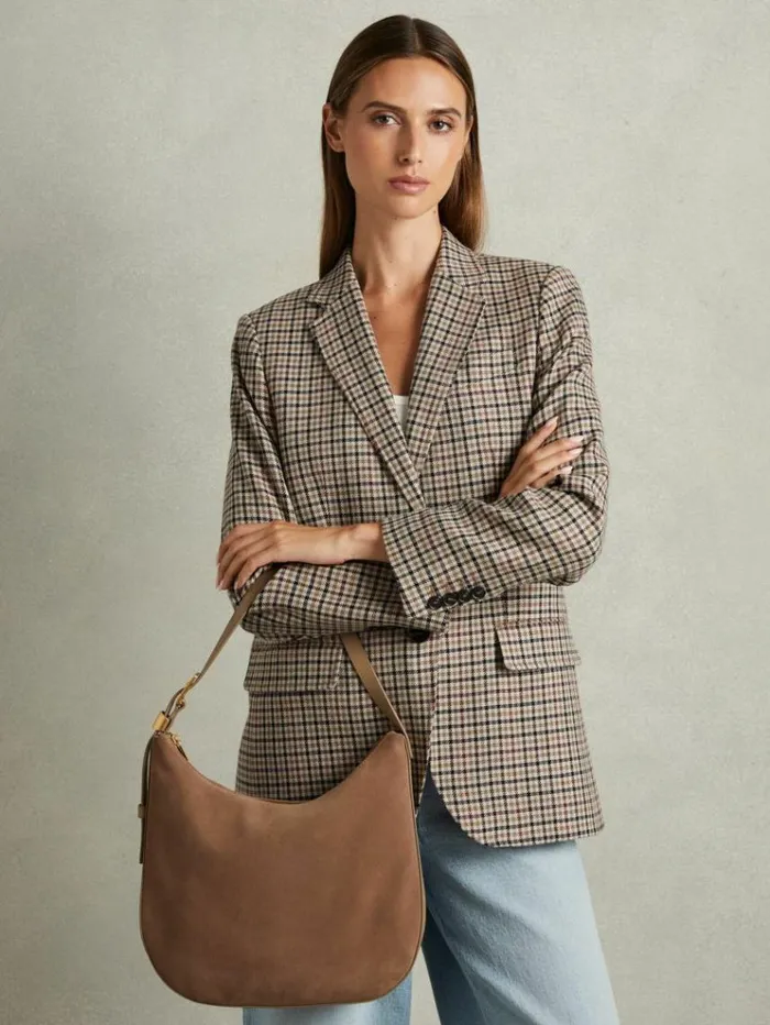 REISS Bags and Purses Women Leather And Suede Shoulder Bag Taupe