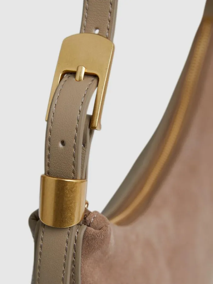 REISS Bags and Purses Women Leather And Suede Shoulder Bag Taupe