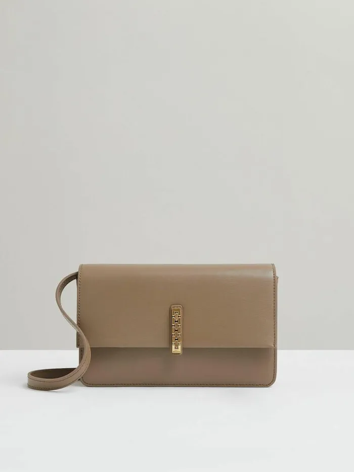 REISS Bags and Purses Women Leather Suede Chain Crossbody Bag Taupe