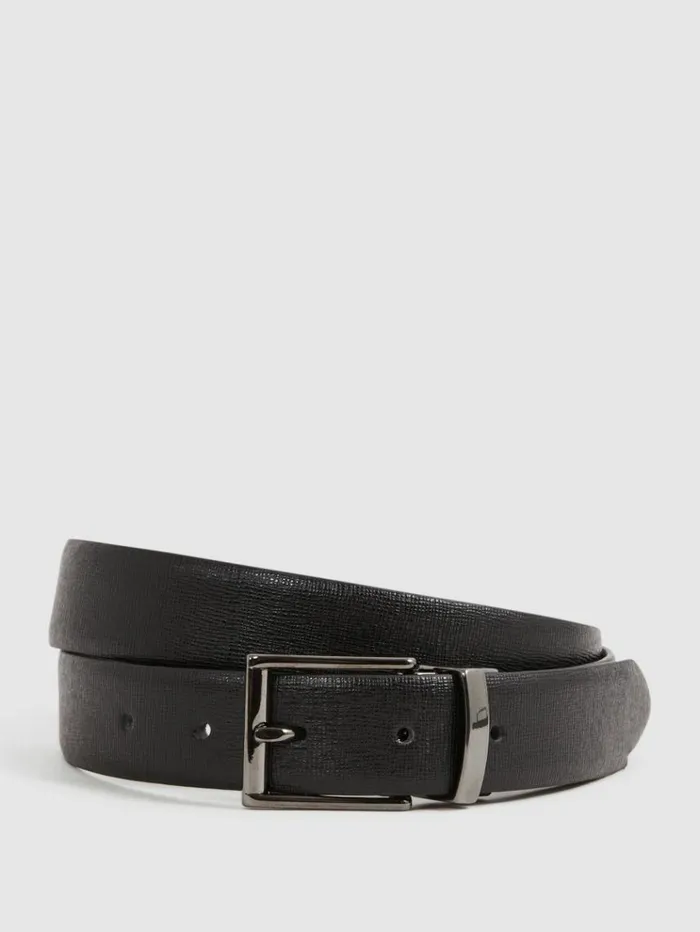 REISS Belts Men Reversible Leather Belt Blackbrown