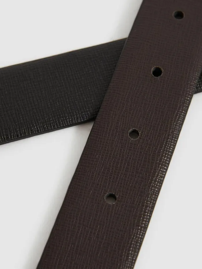 REISS Belts Men Reversible Leather Belt Blackbrown