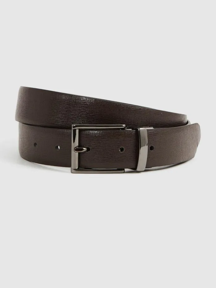 REISS Belts Men Reversible Leather Belt Blackbrown