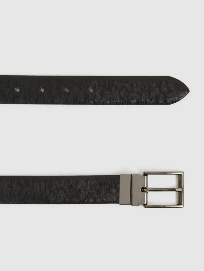 REISS Belts Men Reversible Leather Belt Blackbrown