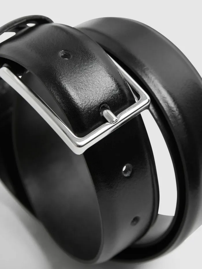 REISS Belts Men Smooth Leather Belt Black REISS Belts Men Smooth Leather Belt Black