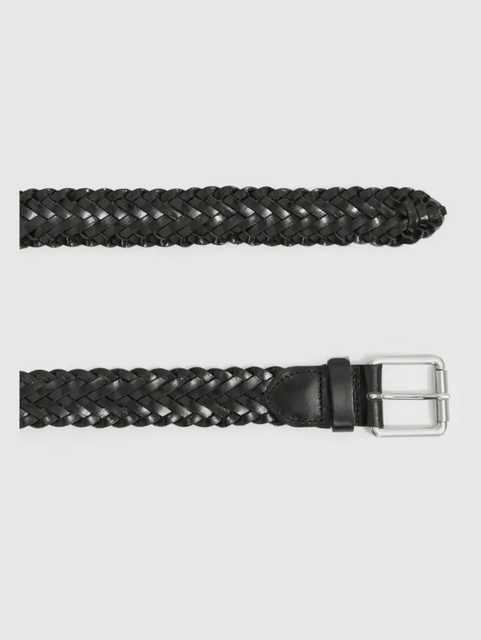 REISS Belts Men WovenLeather Belt Black