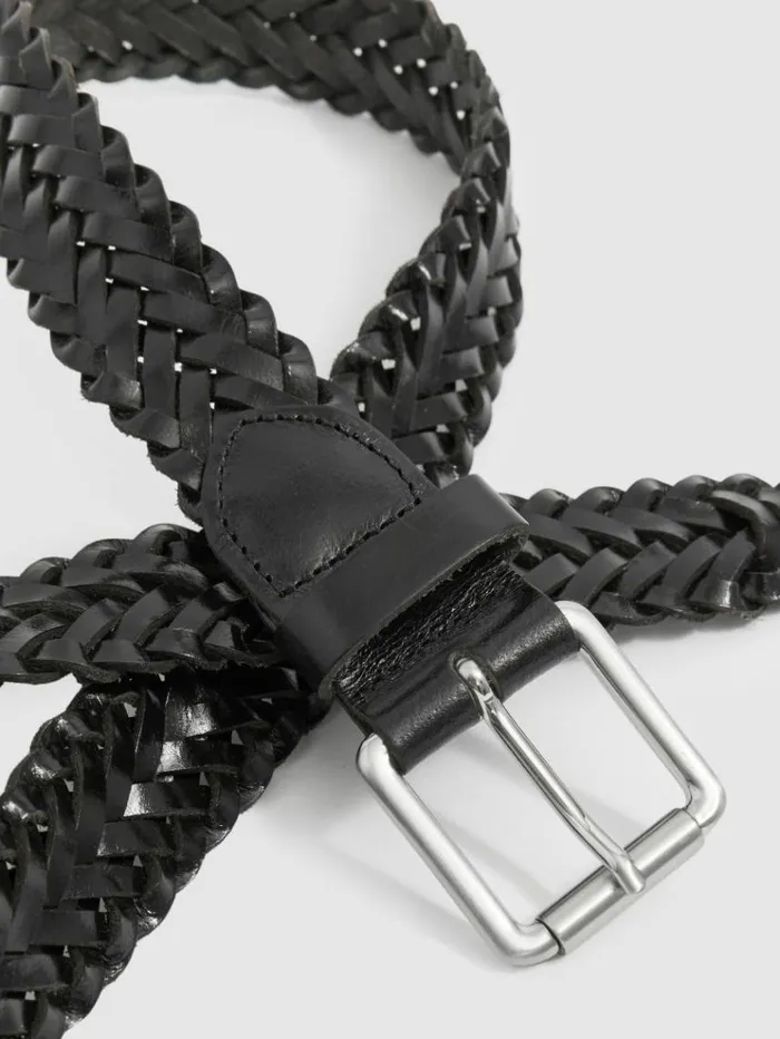 REISS Belts Men WovenLeather Belt Black