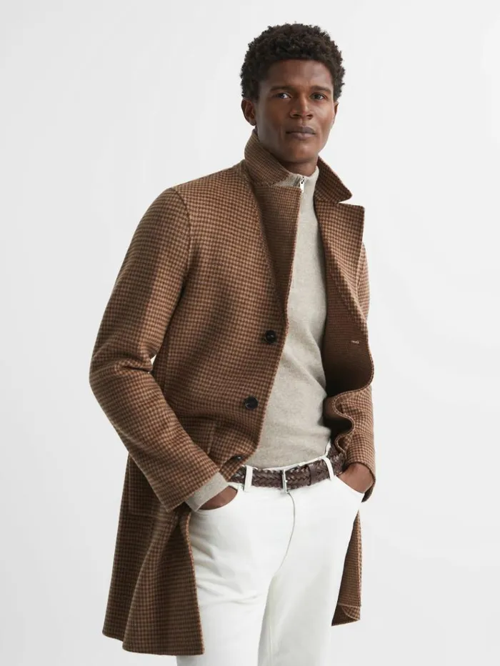 REISS Belts Men Woven Leather Belt Chocolate