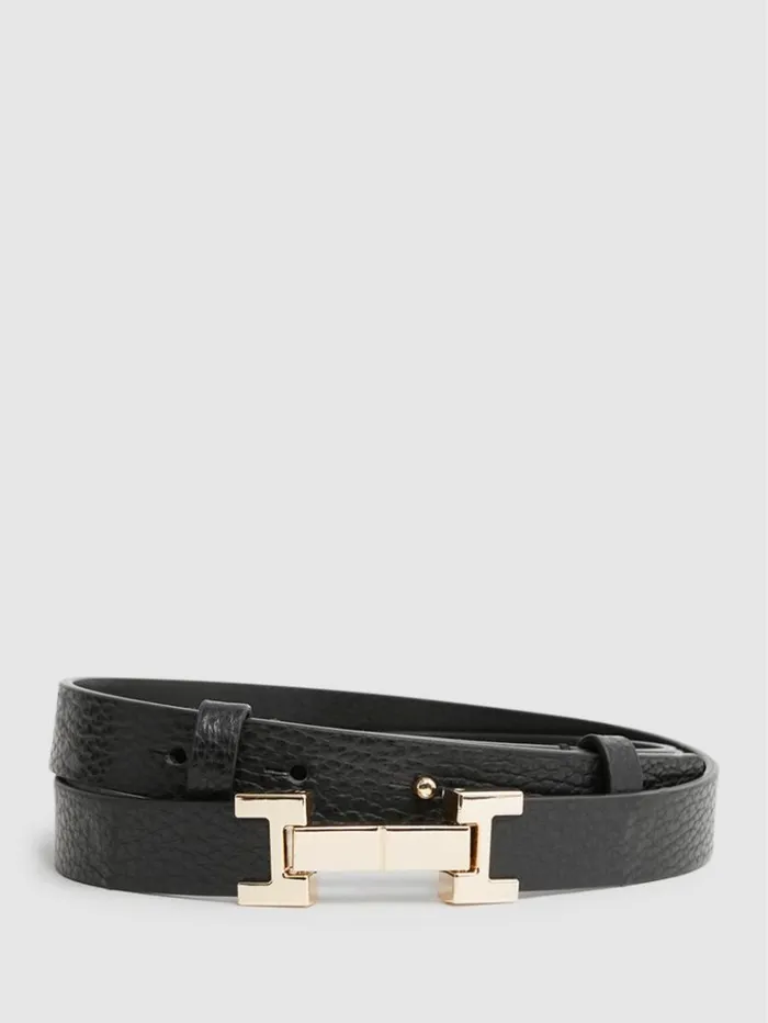 REISS Belts Women Leather Square Hinge Belt Black