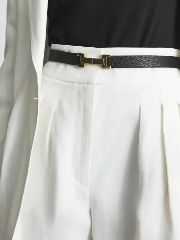 REISS Belts Women Leather Square Hinge Belt Black