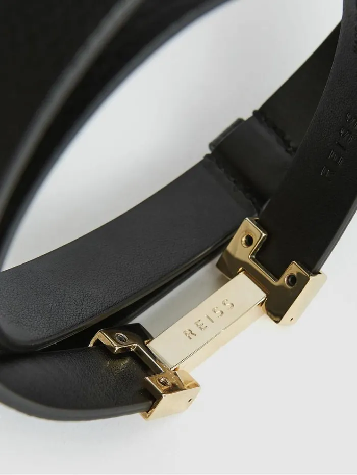 REISS Belts Women Leather Square Hinge Belt Black