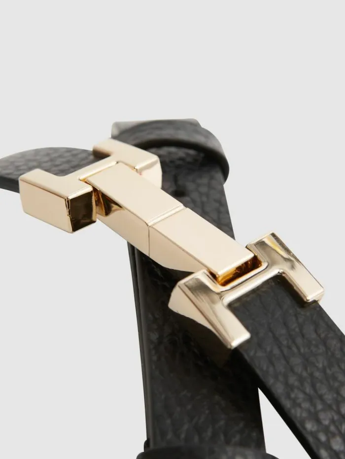 REISS Belts Women Leather Square Hinge Belt Black