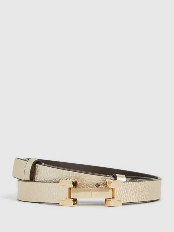 REISS Belts Women Leather Square Hinge Belt Gold