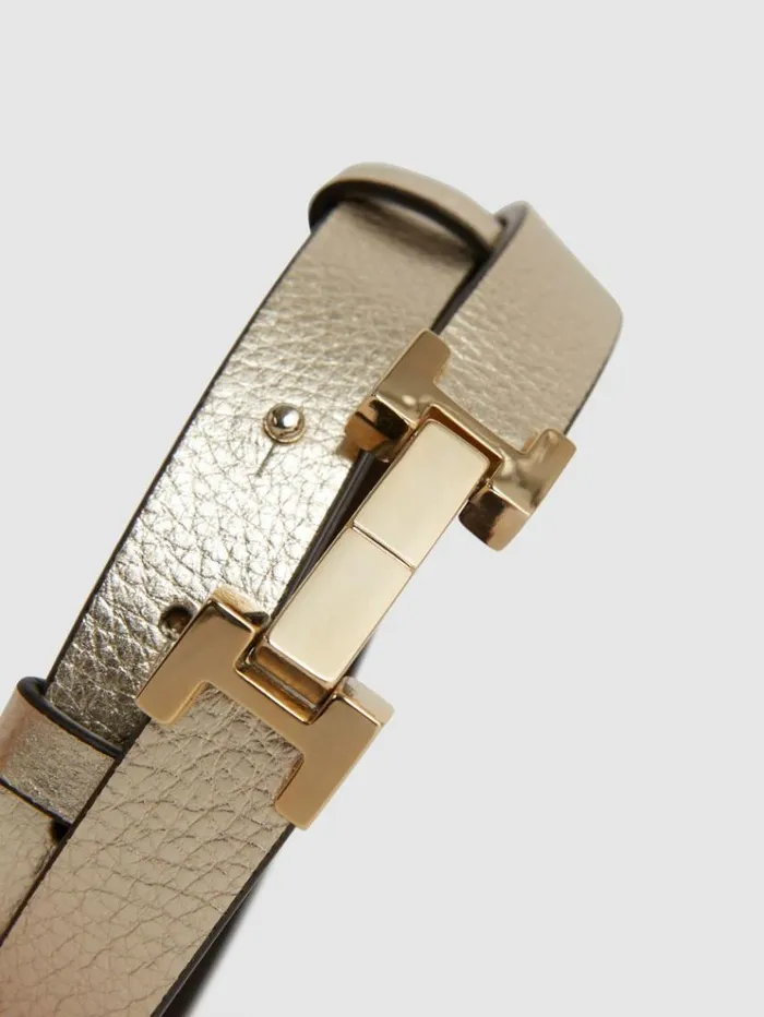 REISS Belts Women Leather Square Hinge Belt Gold
