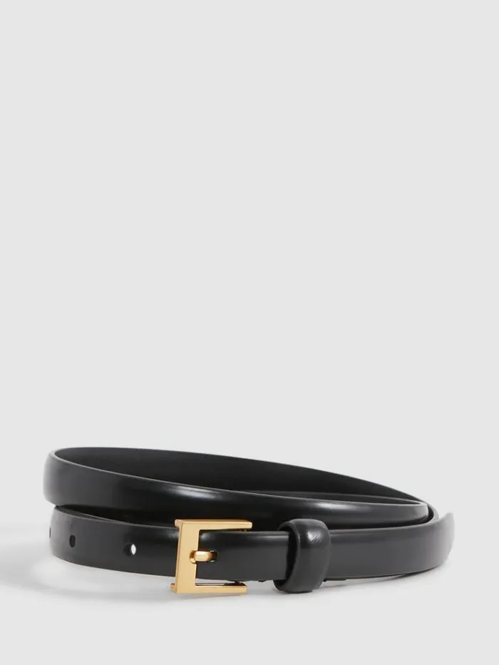REISS Belts Women Thin Leather Belt Black
