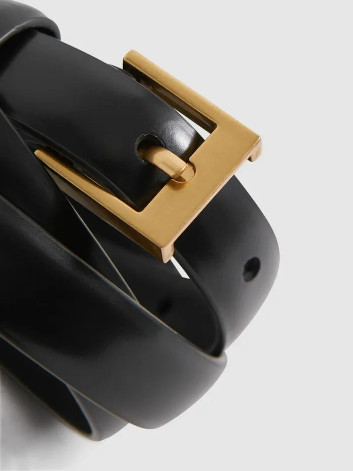 REISS Belts Women Thin Leather Belt Black