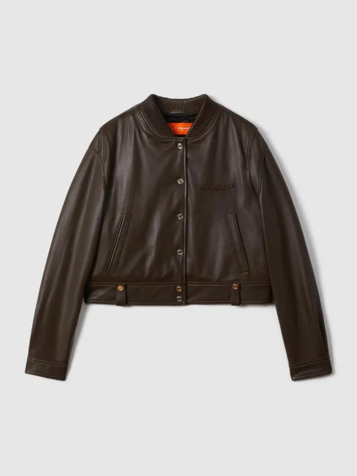 REISS Blazers and Jackets Women McLaren F1 Cropped Leather Bomber Jacket Chocolate