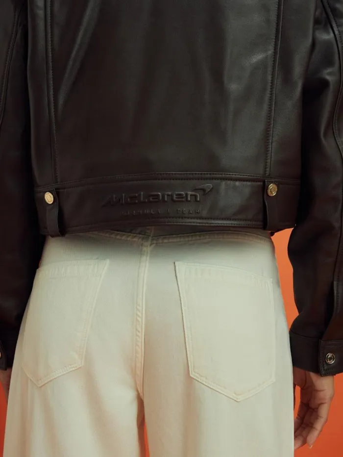 REISS Blazers and Jackets Women McLaren F1 Cropped Leather Bomber Jacket Chocolate