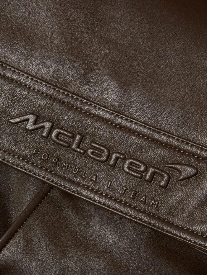 REISS Blazers and Jackets Women McLaren F1 Cropped Leather Bomber Jacket Chocolate