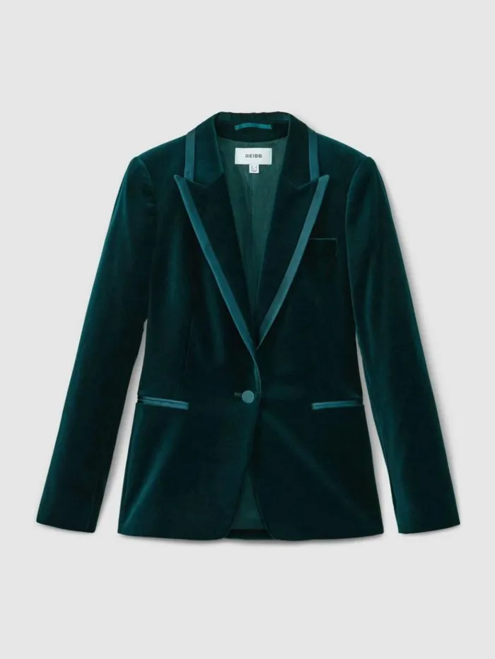 REISS Blazers and Jackets Women Velvet Single Breasted Suit Blazer Teal