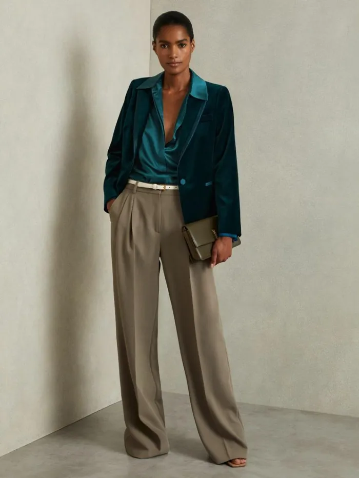 REISS Blazers and Jackets Women Velvet Single Breasted Suit Blazer Teal