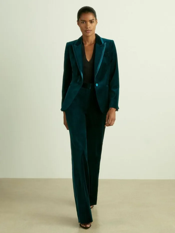 REISS Blazers and Jackets Women Velvet Single Breasted Suit Blazer Teal