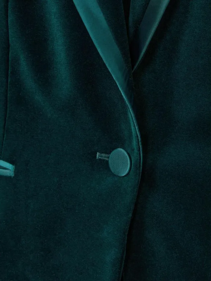 REISS Blazers and Jackets Women Velvet Single Breasted Suit Blazer Teal