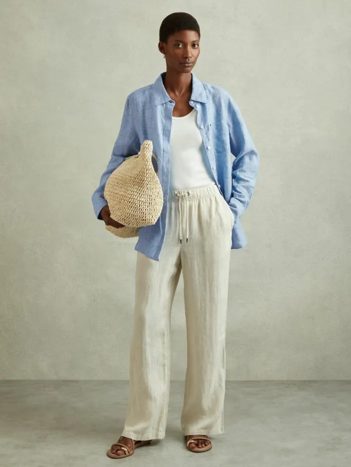 REISS Blouses and Shirts Women Linen ButtonThrough Shirt Blue