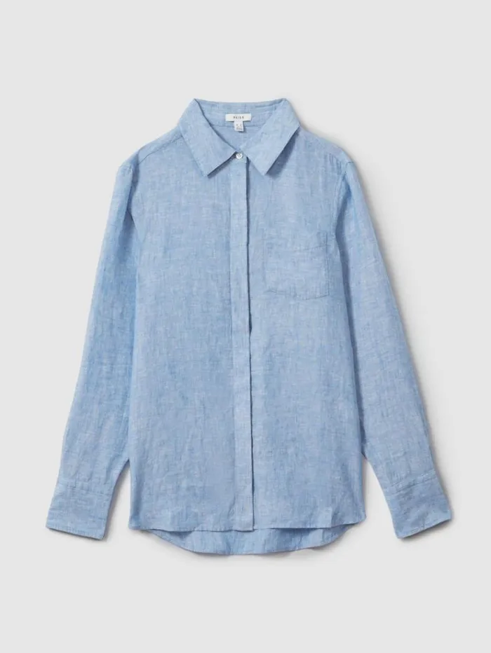 REISS Blouses and Shirts Women Linen ButtonThrough Shirt Blue