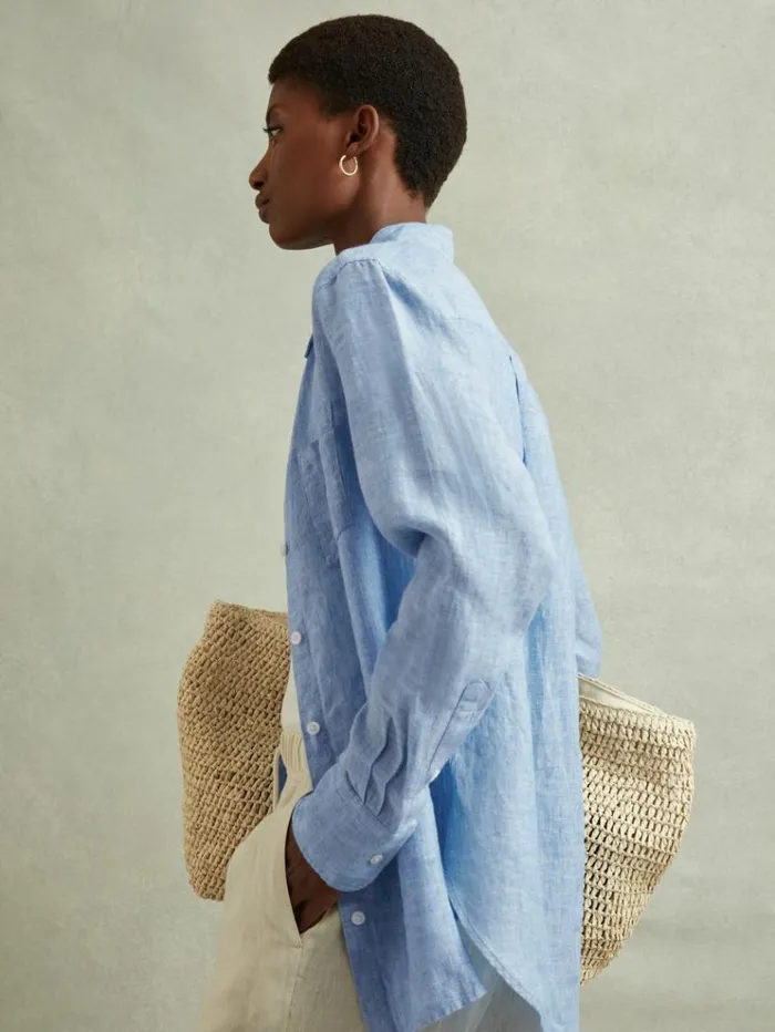 REISS Blouses and Shirts Women Linen ButtonThrough Shirt Blue